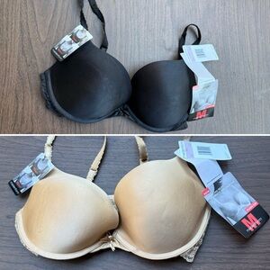 NWT Set of 2 Maidenform Push Up Bras 36D tan & black
